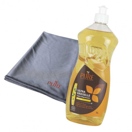 Duo Ultra Vaisselle citron bio 1L + Torchon spécial verrerie